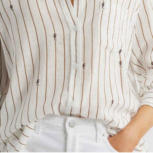 NWT RAILS Charli Linen Blend Button-Up Shirt XL, STRIPED SEAHORSES, $178 - Picture 2 of 5